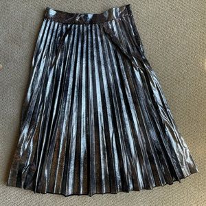 Zara Pleated Foil Effect Midi Skirt